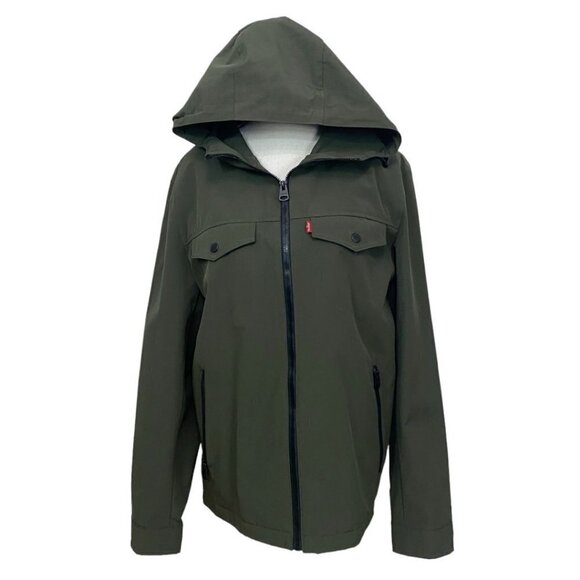 LEVI'S MEN'S OLIVE GREEN WATERPROOF ARCTIC CLOTH RAINCOAT - S - Picture 2 of 13